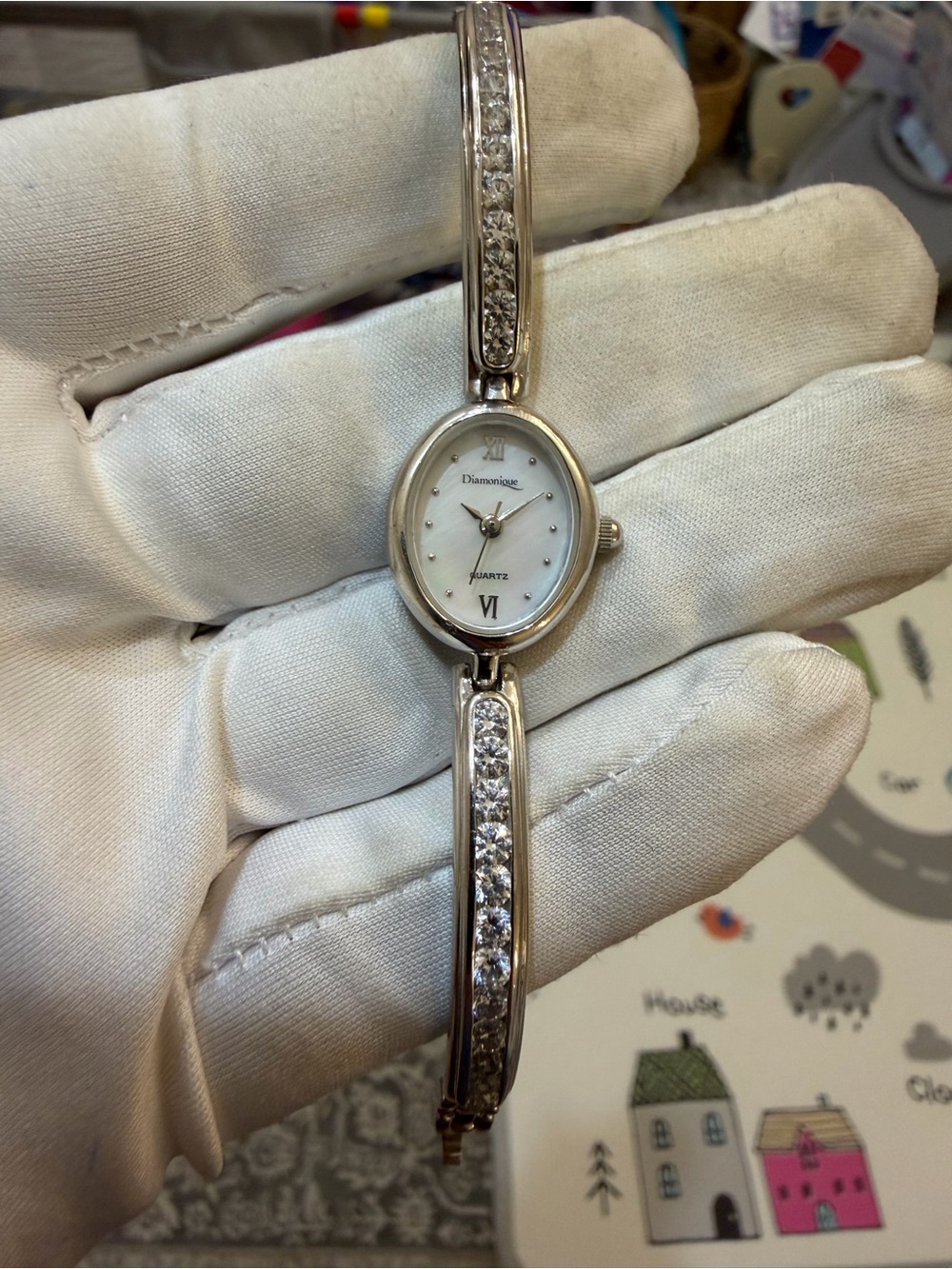 Elegant Diamonique Ladies Oval Dress Watch – Mother of Pearl Dial & CZ Accents